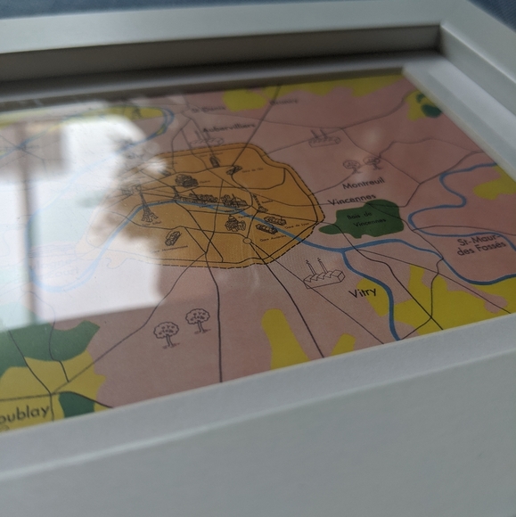 Paris pink map art print in white frame French 6x4 - Picture 7 of 8